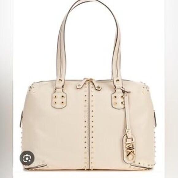 MICHAEL_KORS Light Cream Astor Large Studded Leather Tote Bag/Shoulder Purse NEW - Picture 1 of 16